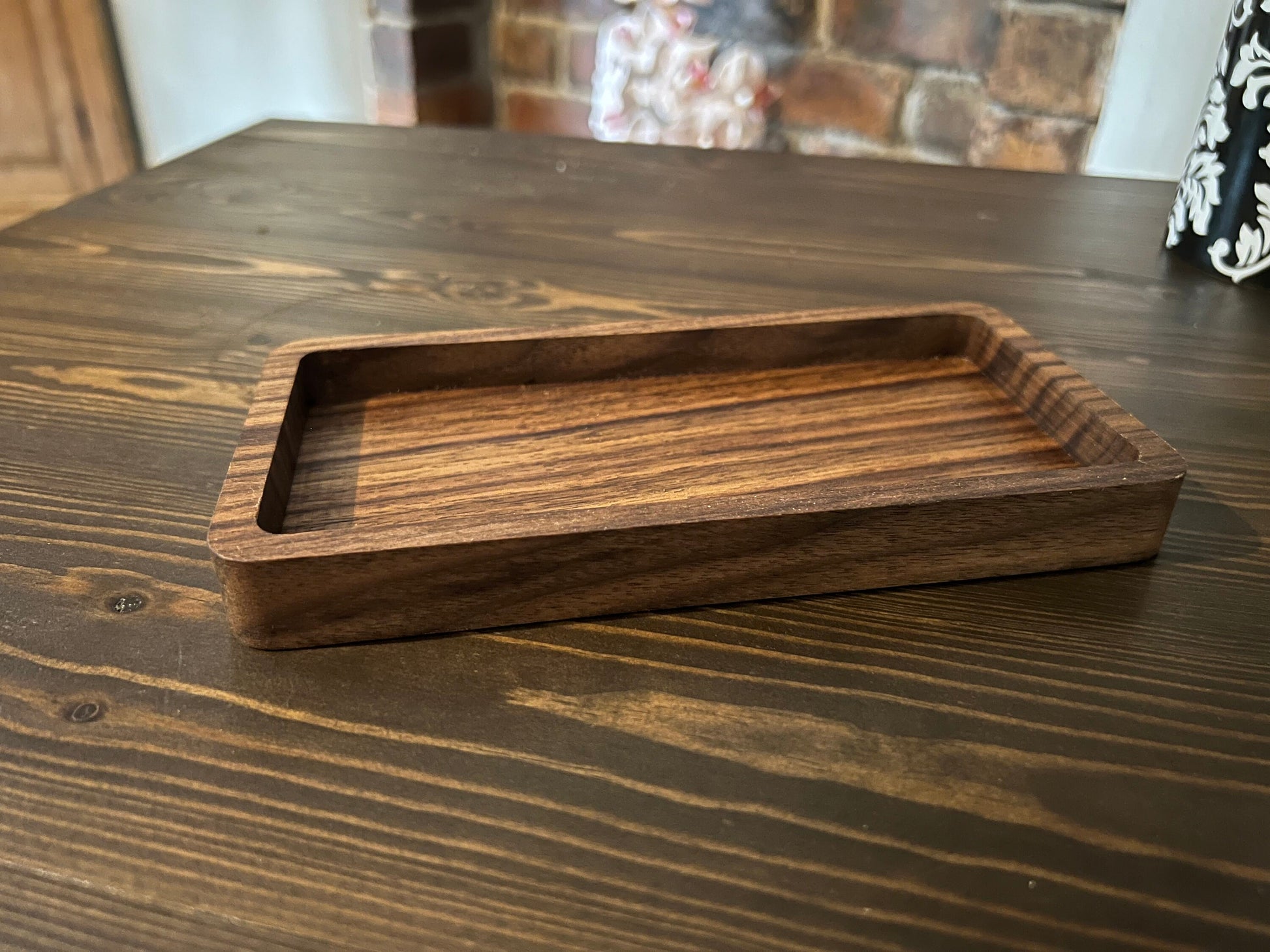 Catch All Tray Wooden desk tray for jewelry, keys, watch, glasses, pens. Rectangle wood tray office desk accessory Walnut & Oak 9cm x 18cm.