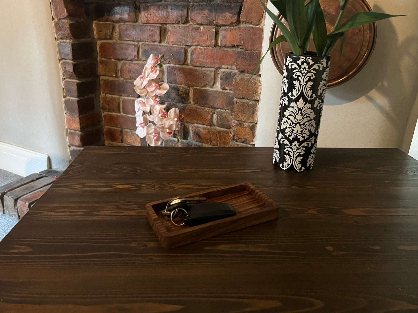 Catch All Tray Wooden desk tray for jewelry, keys, watch, glasses, pens. Rectangle wood tray office desk accessory Walnut & Oak 9cm x 18cm.