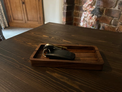 Catch All Tray Wooden desk tray for jewelry, keys, watch, glasses, pens. Rectangle wood tray office desk accessory Walnut & Oak 9cm x 18cm.
