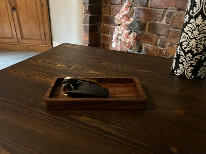 Catch All Tray Wooden desk tray for jewelry, keys, watch, glasses, pens. Rectangle wood tray office desk accessory Walnut & Oak 9cm x 18cm.