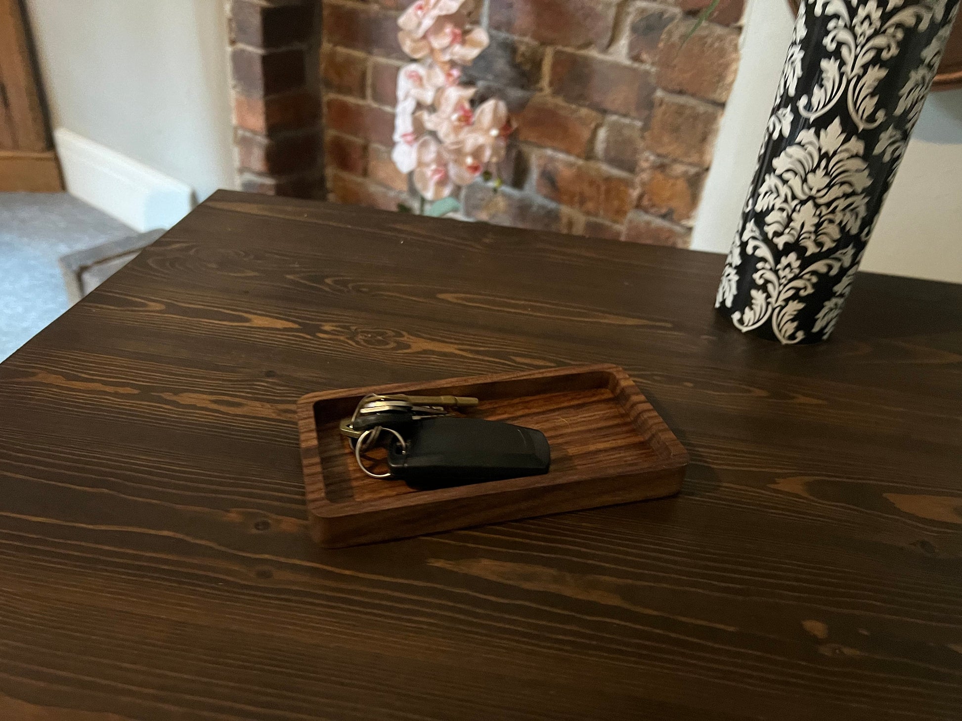 Catch All Tray Wooden desk tray for jewelry, keys, watch, glasses, pens. Rectangle wood tray office desk accessory Walnut & Oak 9cm x 18cm.