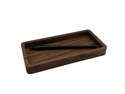 Catch All Tray Wooden desk tray for jewelry, keys, watch, glasses, pens. Rectangle wood tray office desk accessory Walnut & Oak 9cm x 18cm.