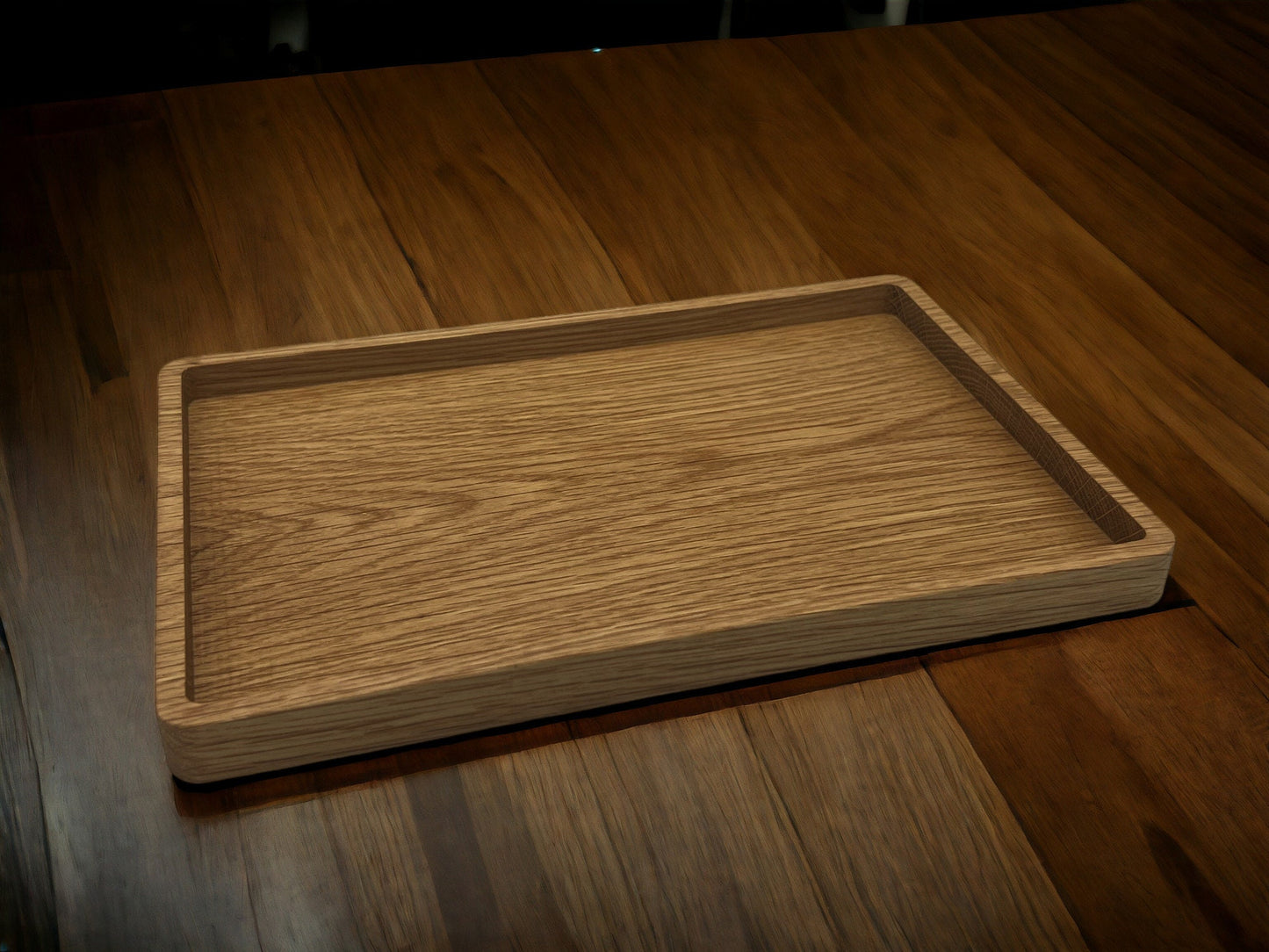 Wooden Desk Tray for Pens, Paperclips, Ear Pods, Pencils etc. Rectangle Wood Tray Office Accessory Catch All Tray in Oak 18cm x 27cm.