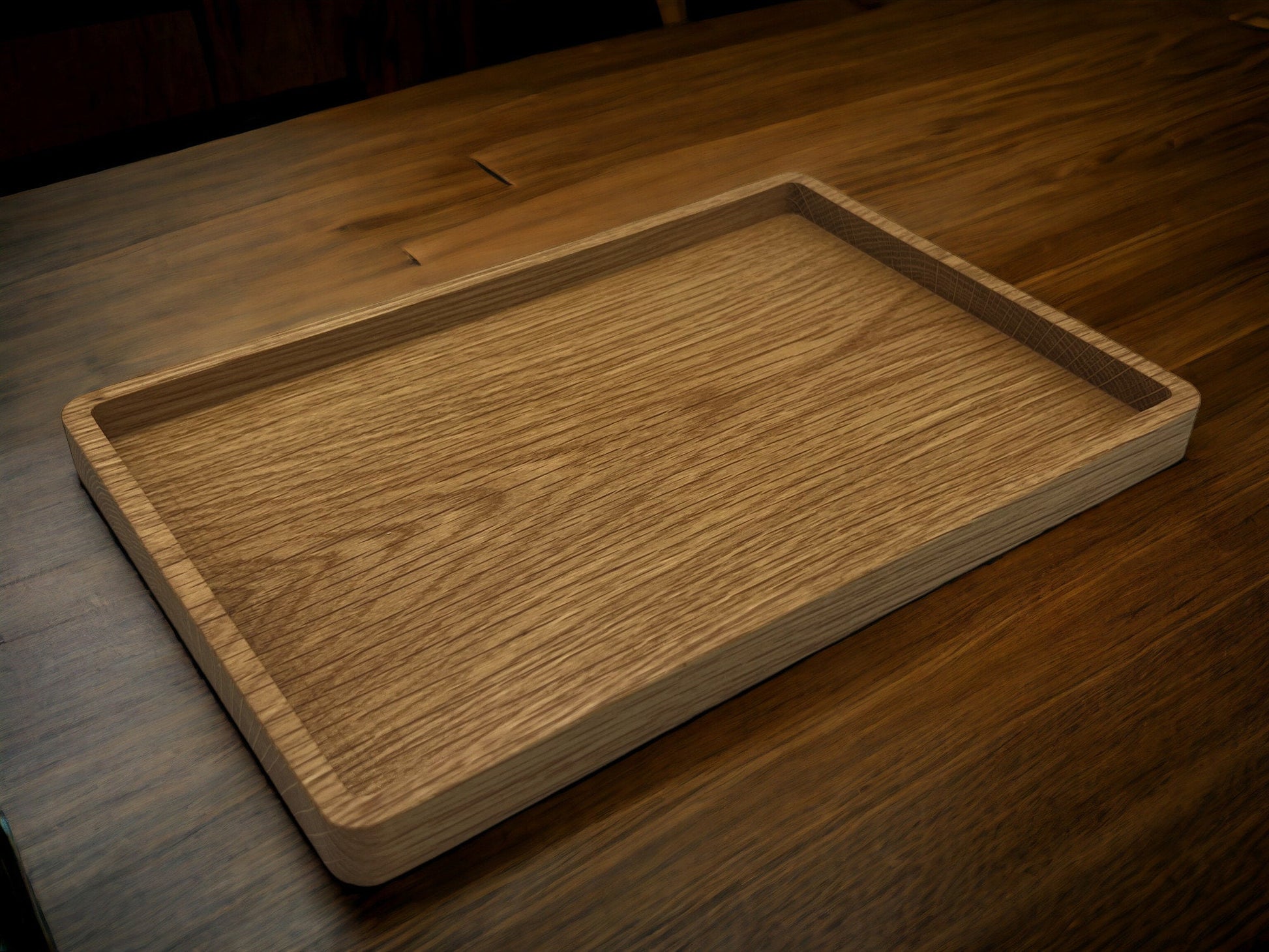 Wooden Desk Tray for Pens, Paperclips, Ear Pods, Pencils etc. Rectangle Wood Tray Office Accessory Catch All Tray in Oak 18cm x 27cm.