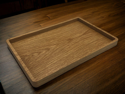 Wooden Desk Tray for Pens, Paperclips, Ear Pods, Pencils etc. Rectangle Wood Tray Office Accessory Catch All Tray in Oak 18cm x 27cm.