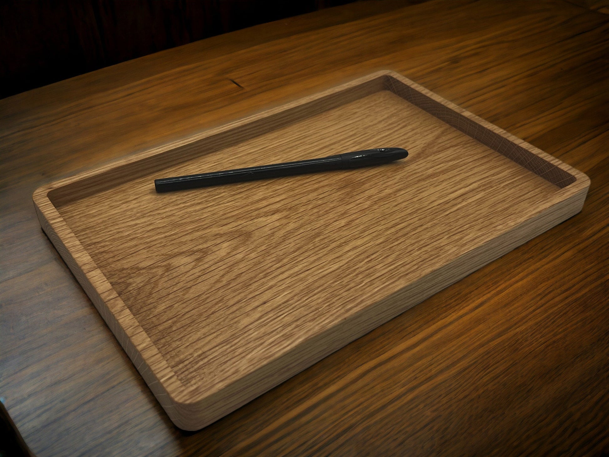 Wooden Desk Tray for Pens, Paperclips, Ear Pods, Pencils etc. Rectangle Wood Tray Office Accessory Catch All Tray in Oak 18cm x 27cm.